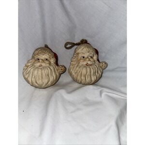 2 Vintage Ceramic Santa Clause Ornaments, Krackling, Chipping,Each 5x4x2.5",Read